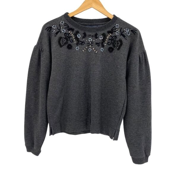 Maeve by Anthropologie gray Tallie beaded embellished sweatshirt size xsmall - Picture 2 of 7